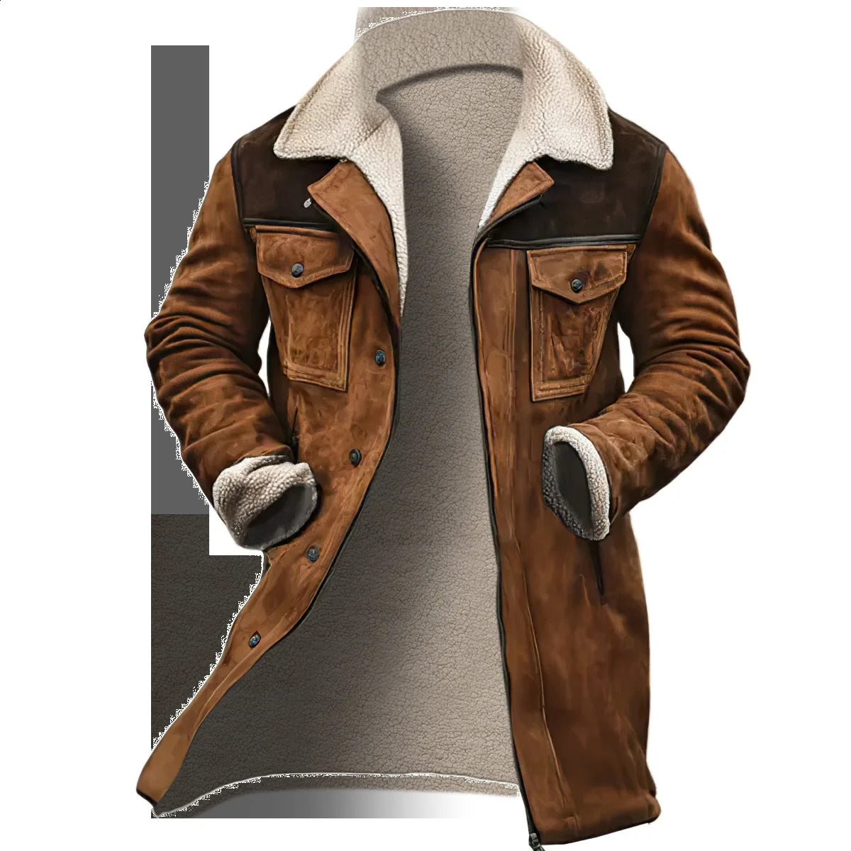 Europe and The United States Fashion Solid Color Fleecing Zipper Trench Coat Mens Autumn Winter Midlength Warm 241119