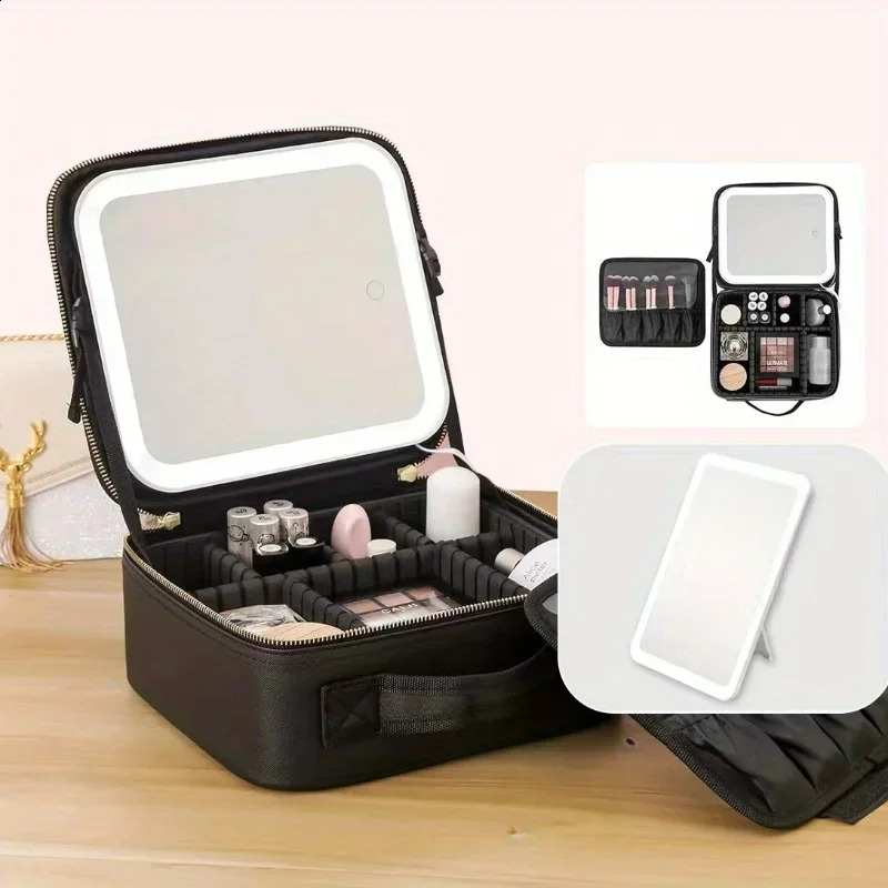 model travel make-up bag with LED make-up mirror removable large screen HD brightness make-up mirror 241119