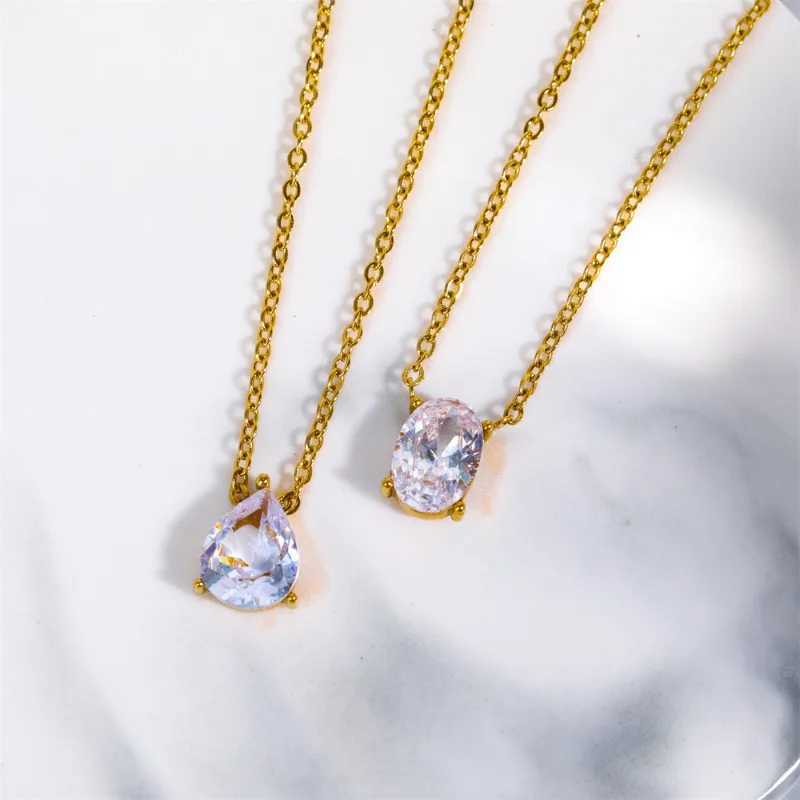 18K gold droplet oval laboratory diamond necklace party wedding pendant necklace mens anniversary jewelry gift W241120