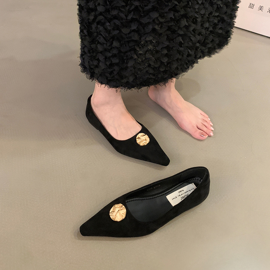 Fashion New Pointed Toe Ladies Flat With Casual Female Designer Metal Footwear Shallow Women Flats Shoes Slides 73ce s