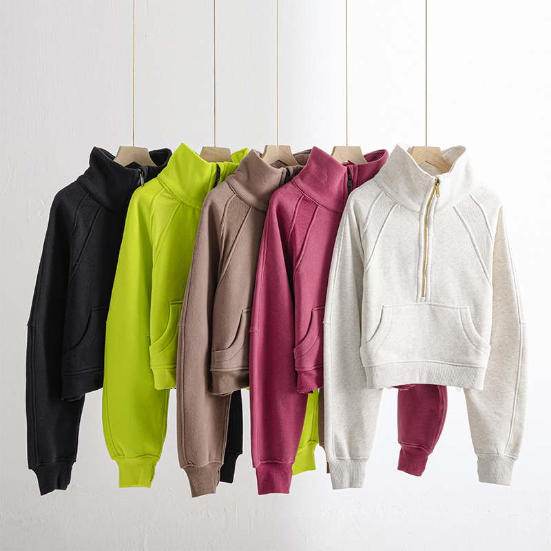 5A Quality Custom Stand Collar Loose Fleece Yoga Sports Gym Fitness Half Zip Heavyweight lululys lemonyes jacket Women lululys lemonyes set Hoodies