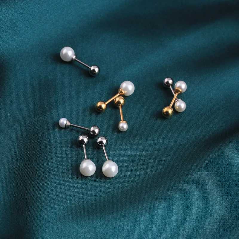 2pcs Stainless Steel Pearl Cartilage Helix Ear Piercing Stud Earrings For Women 3/4/5/6/7mm Tragus Piercing Earring Body JewelryX241119