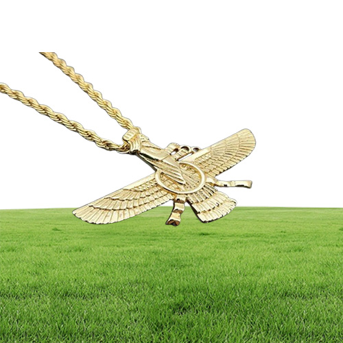 Pendant Necklaces Hip Hop Rock Stainless Steel Faravahar Ahura Mazda Necklace For Men Zoroastrian Jewelry Gold Silver Color