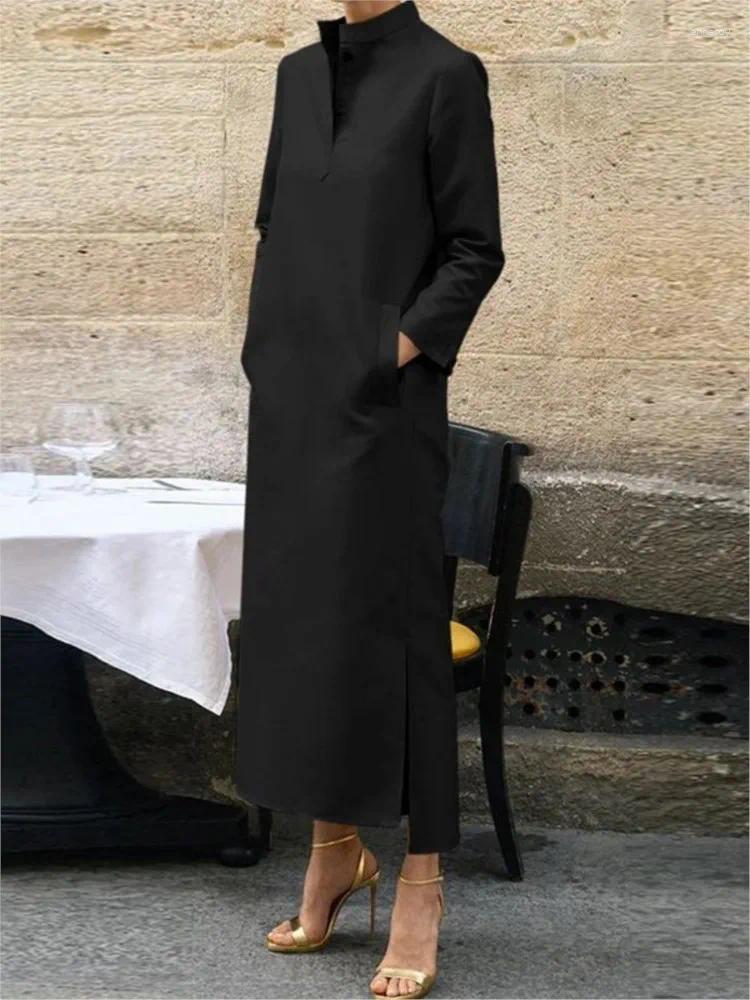 Casual Dresses Spring And Autumn Printed Long Sleeved For Womens Shift Fashion Button Pocket Elegant Female Office Dress