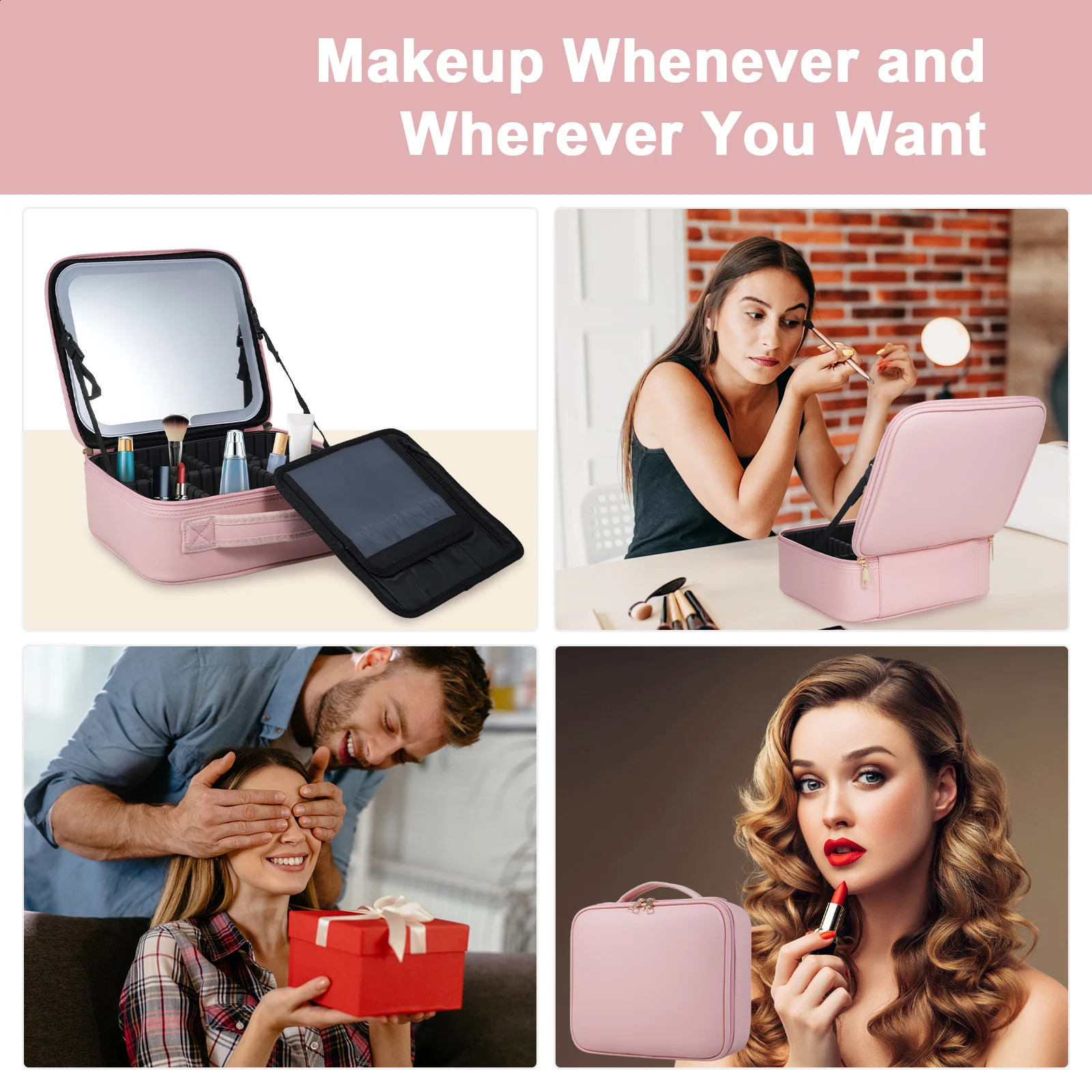 Makeup Bag Travel with a Built-in Mirror Partition Organizer Large Capacity Travel Cosmetic Storage Bag Adjustable Compartments 241119