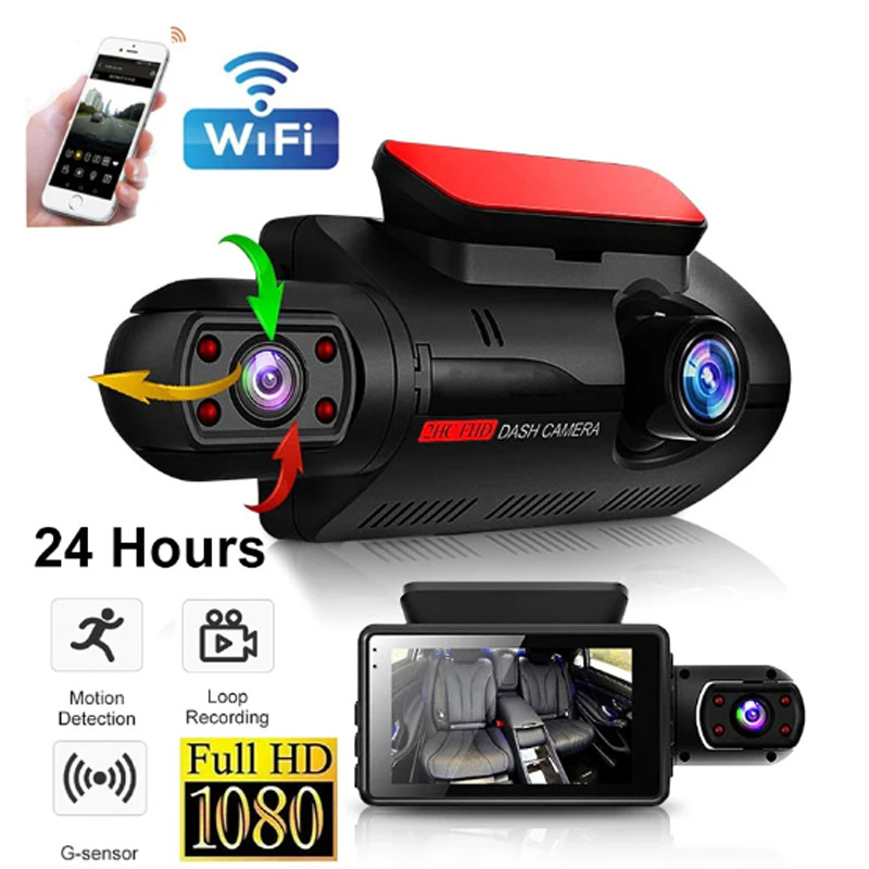 3 inch WIFI Car DVR IPS Screen 1440P Driving Recorder With Front and Rear Dual Lens Wide Angel DVR Auto Parking Reversing Driving Night Vision Camcord