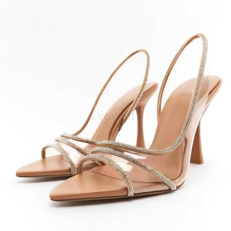 Thin Heel High H Wens 2024 Summer New Fairy Sle Sexy Shallow Mouth Back Hollow Pointed Water Diamond Open Toe Sandals Z250326