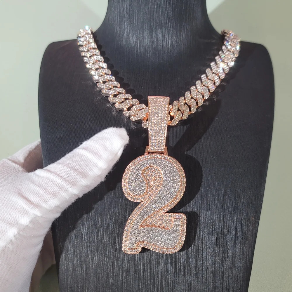 Custom Micro Pave Cubic Zircon Diamond Letters Numbers Pendant Iced Out Personalized Word Necklace With 12MM Cuban Link Chain 241119