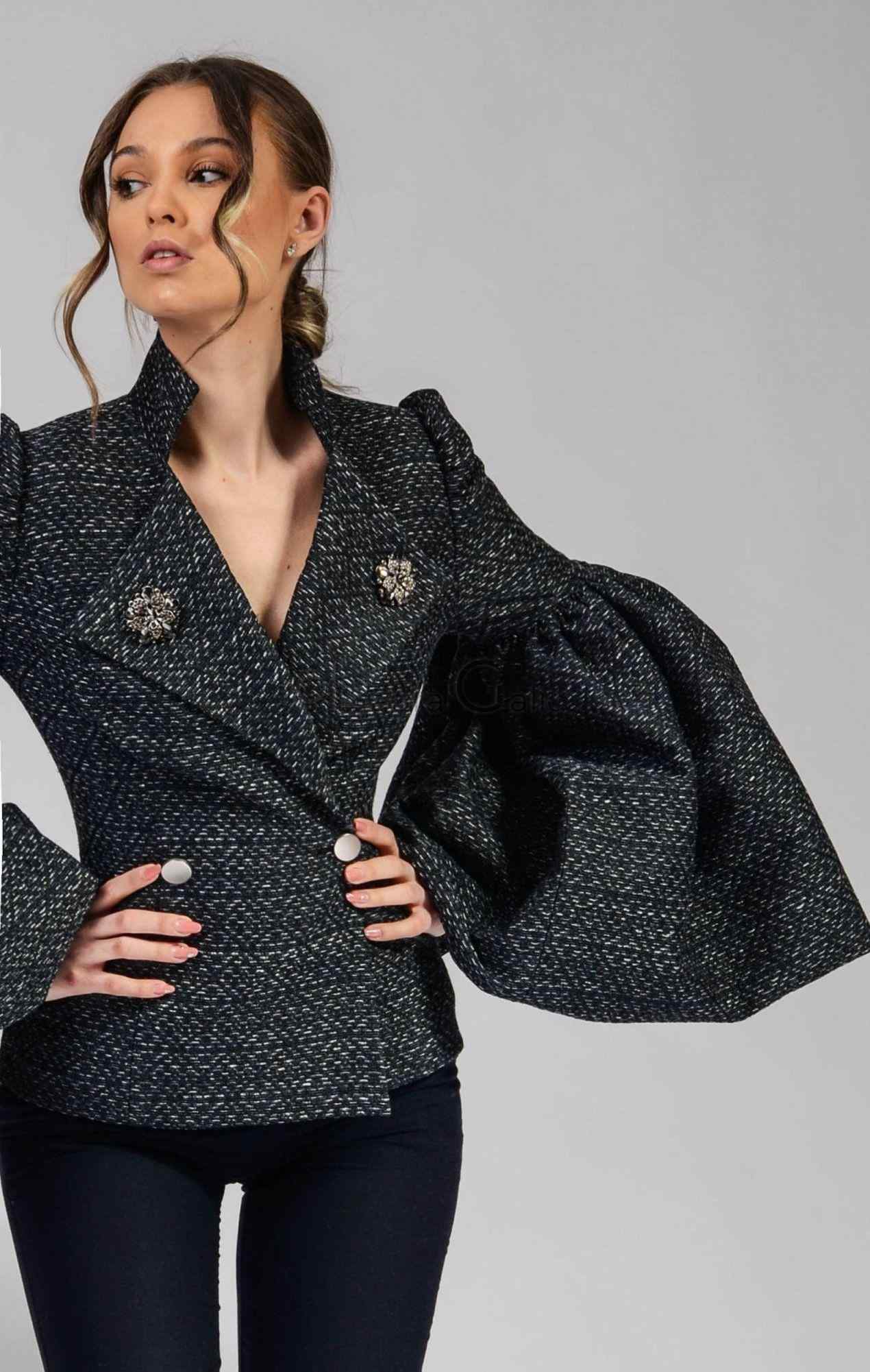 Unique Design Women Blazer Dress Big Puff Sleeve Party Gown Custom Made Street Power Formal Wear One Piece