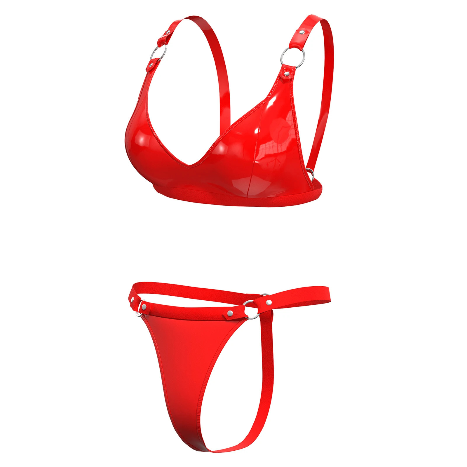 Women Sexy Leather Lingerie Set Wetlook Faux Leather Underwear High-Elastic Erotic Below Shorts Wire-free Sexy No Pad Bra Sexi 240419