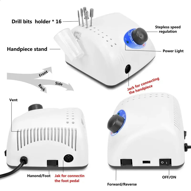 Arrival STRONG 210 PRO 105 105L Handpiece 65W 45000/500000rpm Nail Drills Manicure Machine Pedicure Electric File Bits 241119