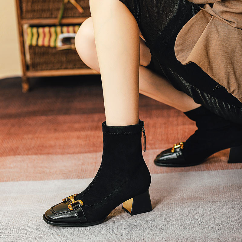 HOT SALES Autumn/Winter Women Sheep Suade Round Toe Square Mid-Heel Ankle Boots Tassel Zipper Fashion Office Ladies Shoes EU36-39