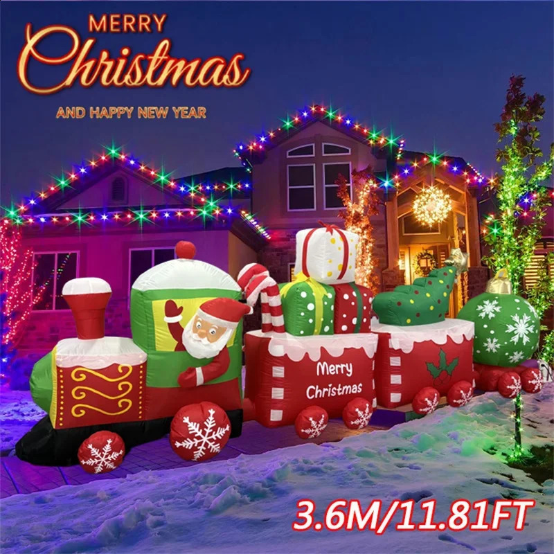3.6M/11.81FT Inflatable Toy Train Christmas Decoration Year Santa Claus Decoration Inflatable Party Outdoor Decoration 241120