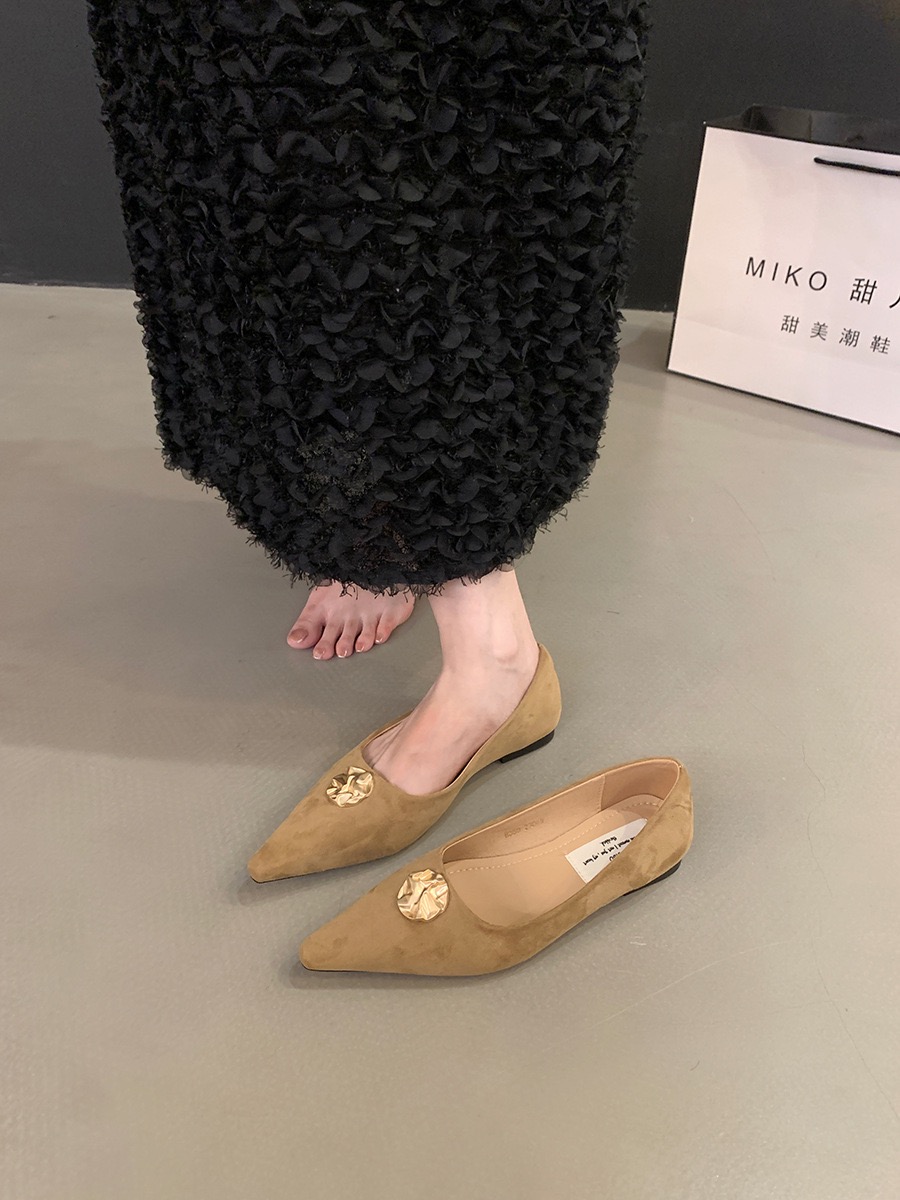 Fashion New Pointed Toe Ladies Flat With Casual Female Designer Metal Footwear Shallow Women Flats Shoes Slides 73ce s