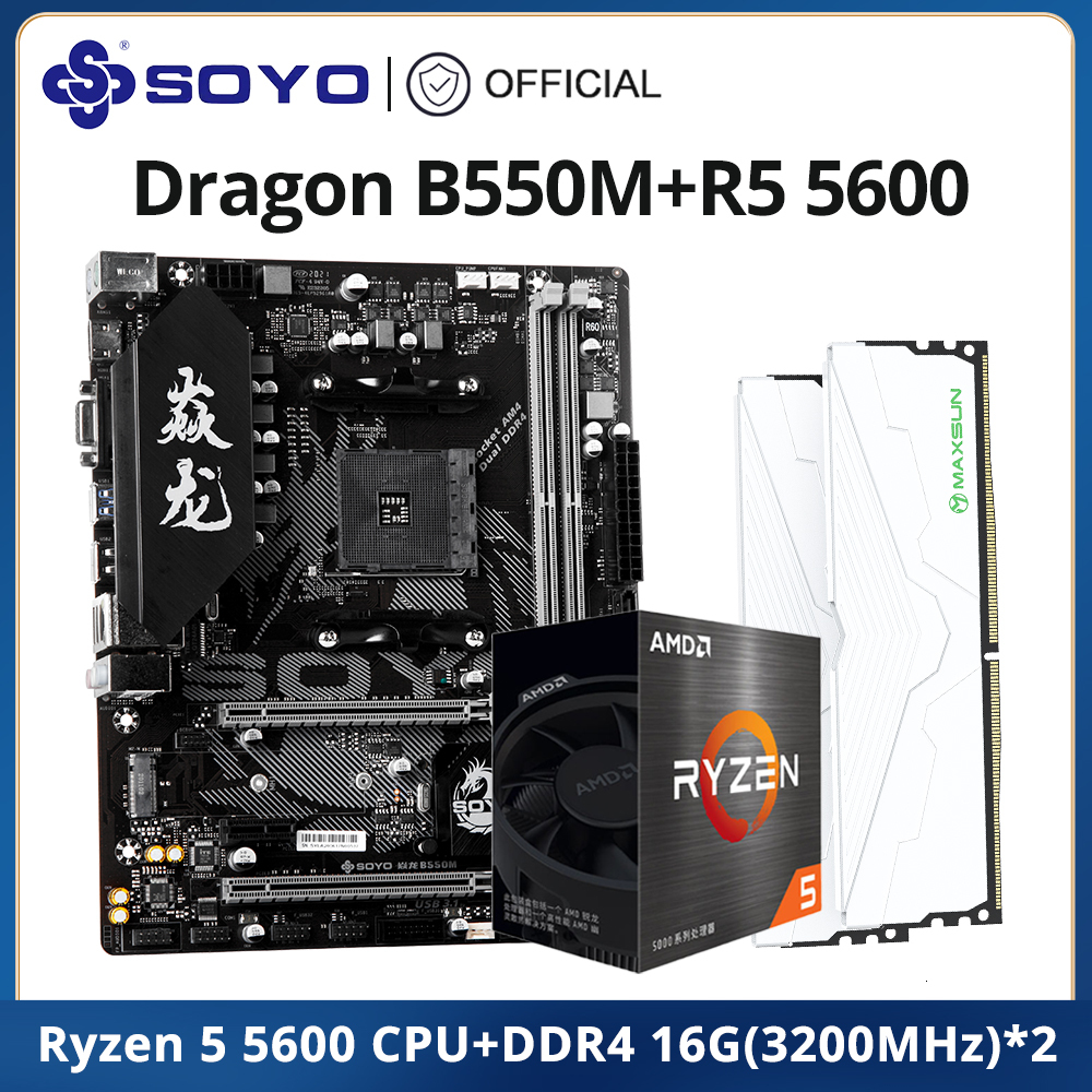 SOYO Monarch Dragon B550M Motherboard with AMD Ryzen 5 5600 CPU Gaming Kit Dual Channel DDR4 16GBx2 3200MHz RAM Computer Combo