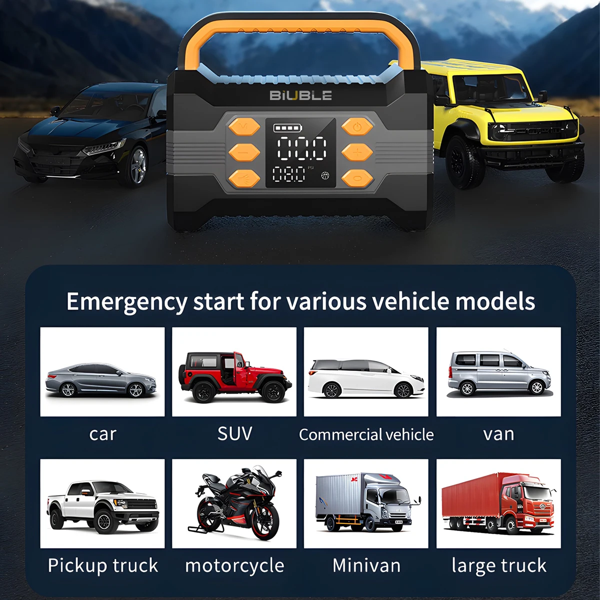 Car Jump Starter Power Bank Air Compressor Inflator Pump Portable Power Station 10000mAh Car Battery Charger Booster