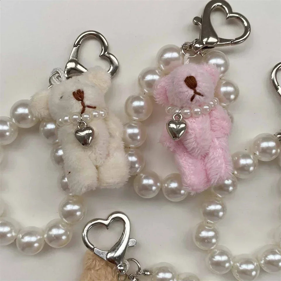 Korean Fashion faux Pearl Bear Doll Pendant Keychain Handbag Mobile Phone Accessories Gift for Women Girls 241120
