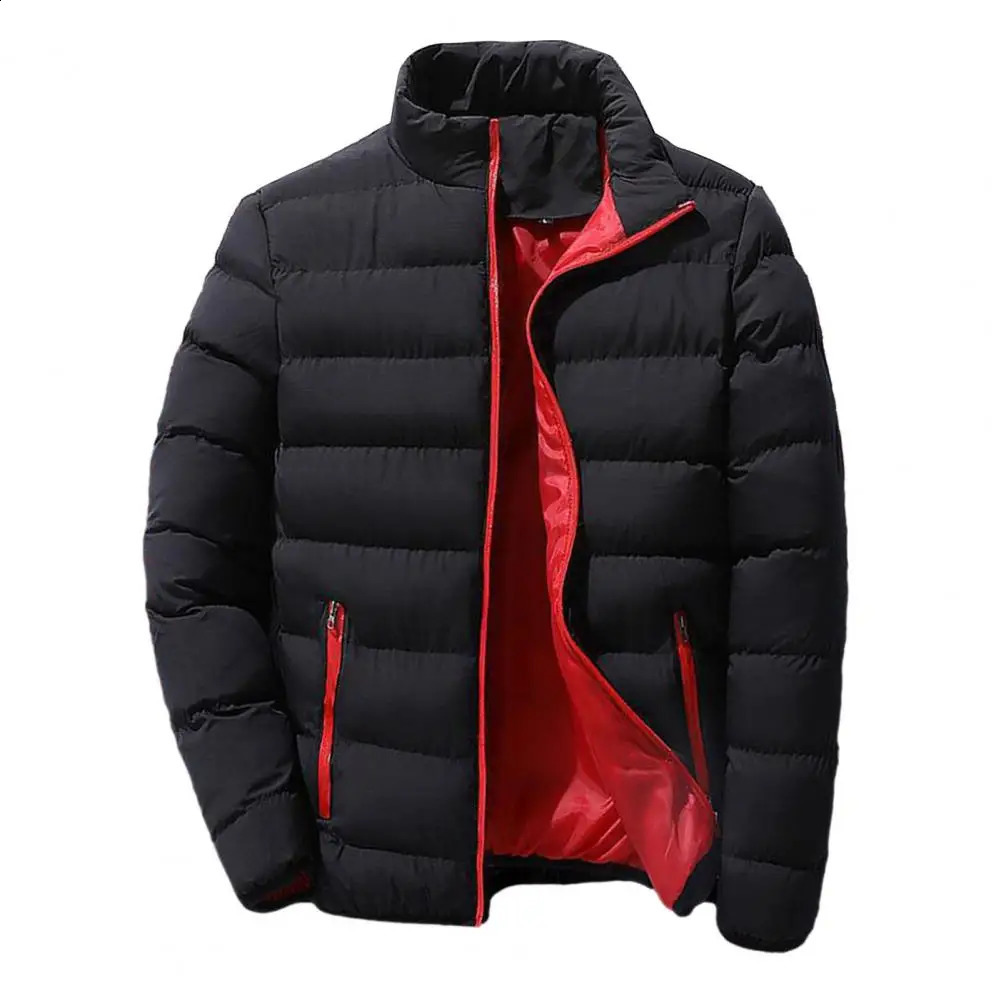 Mens thick cotton jacket with zipper long sleeved raised collar windproof soft warm cold resistant winter 241119Z