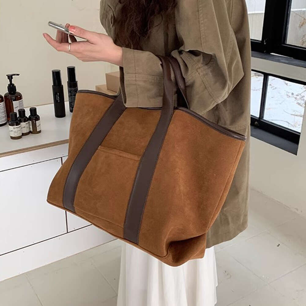 Tote for Women Work Vintage Top Handle Large Capacity Suede Faux Leather Shoulder Satchel Bag