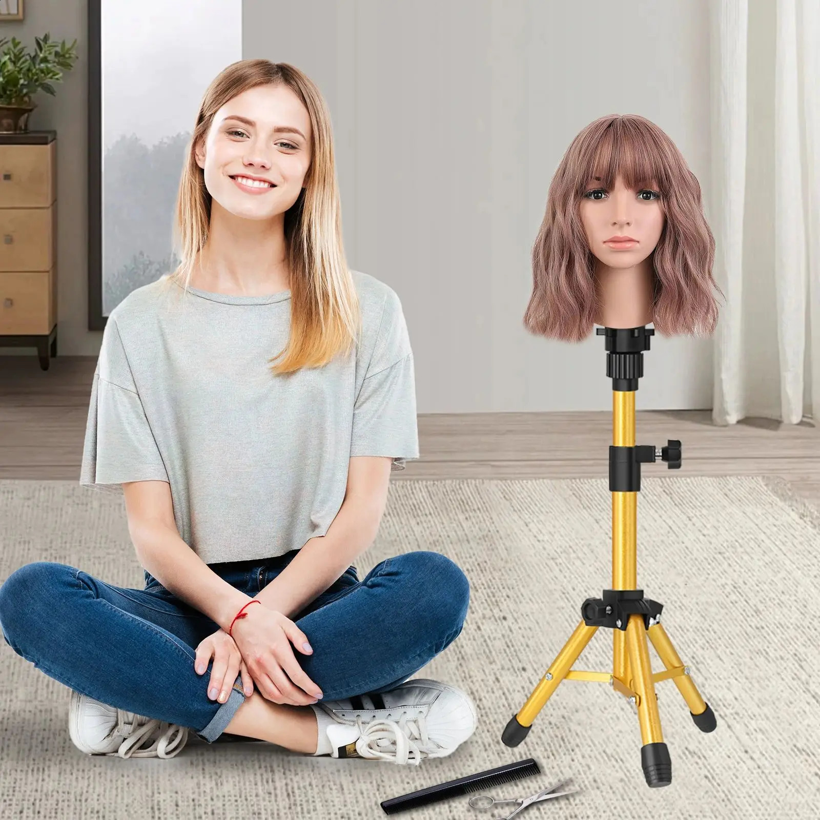 Mini 64cm Wig Stand Tripod With Non-Slip Base Adjustable Mannequin Head Stand Manikin Head Tripod For Hair Extensions Training 241120