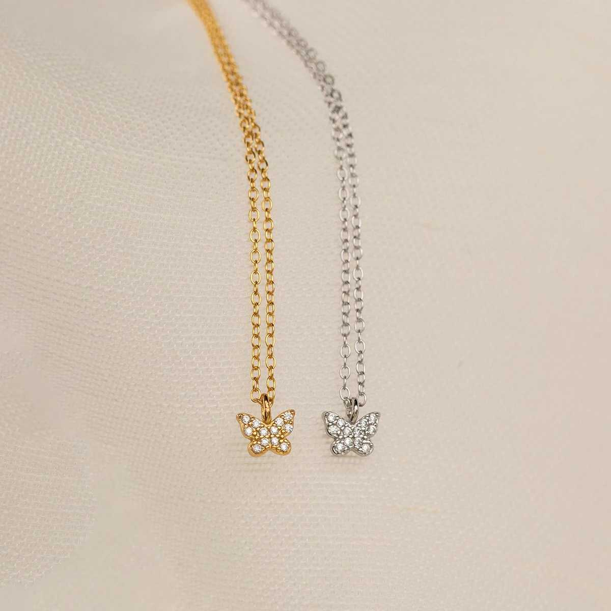 Simple fashionable butterfly pendant necklace gold silver diamonds sparkling exotic girl with accessories and jewelry gifts W241120