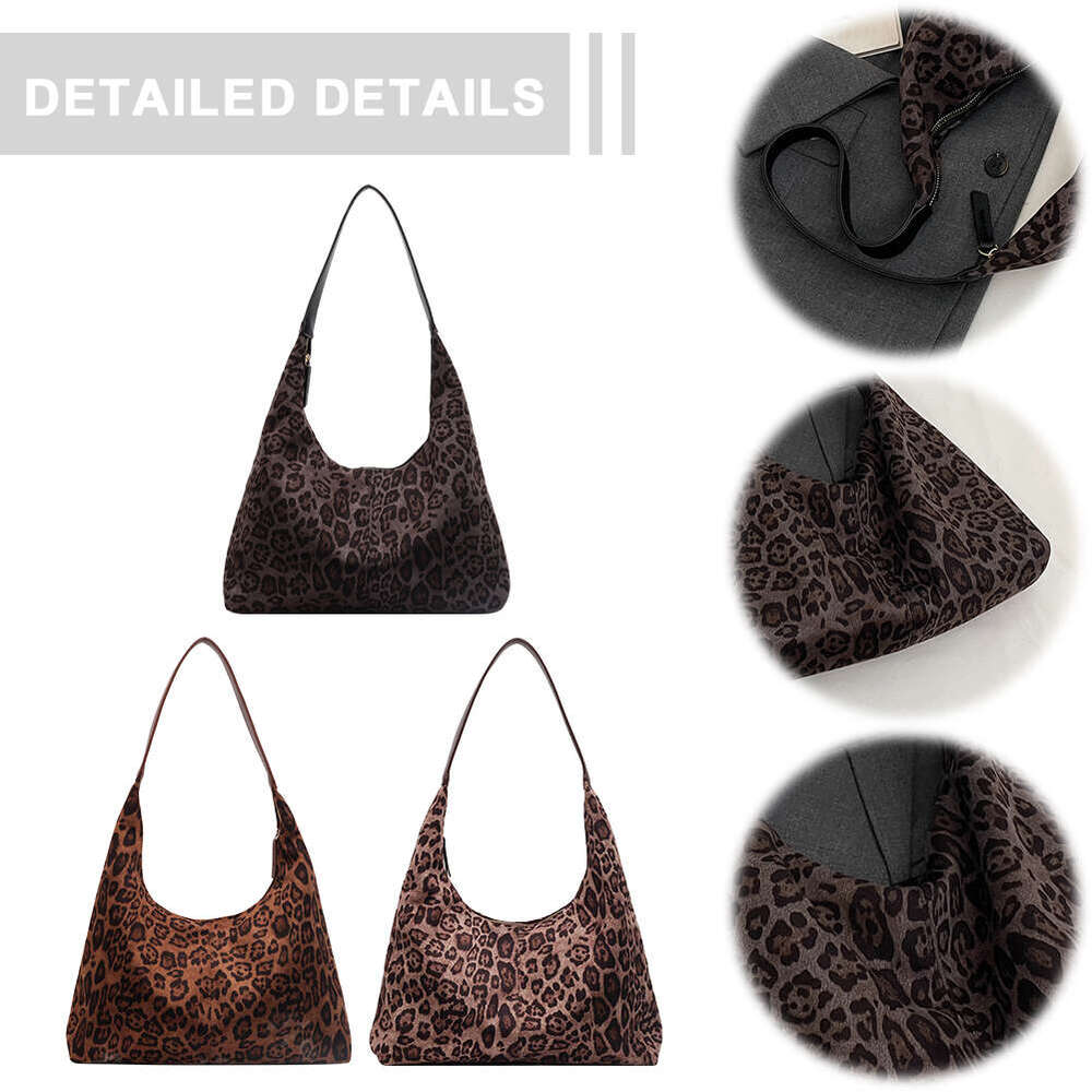Women Cheetah Printed Tote Large Capacity Suede Leopard Print Handbag Vintage Shoulder Female Commute Bag