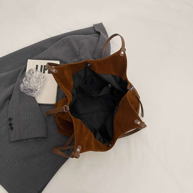 Women Faux Suede Fashion Shoulder Hasp Closure Designer Tote Handbag Stylish Top Handle Simple Commuting Bag