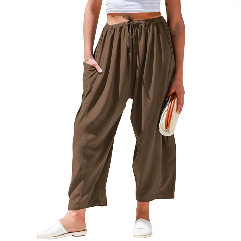 Women's Pants Oversize Women Casual White High Elastic Drawstring Baggy Streetwear Solid Color Wide Leg Trousers