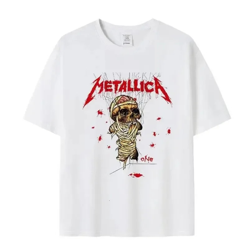 Vintage Mens TShirts 100 Cotton Lightning Print Summer Oversized T Shirt Metal Rock Band Women Tees Clothes 240416
