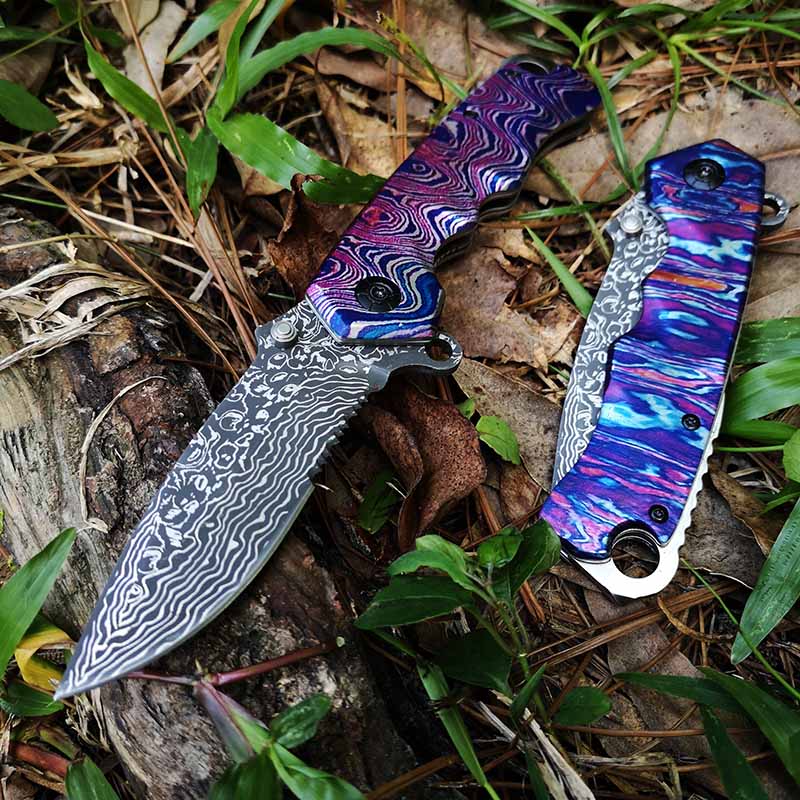 Tacticfal Folding Blade Knife,Prime Quality Knife,Damascus Blade 3D Rainbow Handle,Good for Collection and Outdoor Survival Hunting Camping Hiking HEA