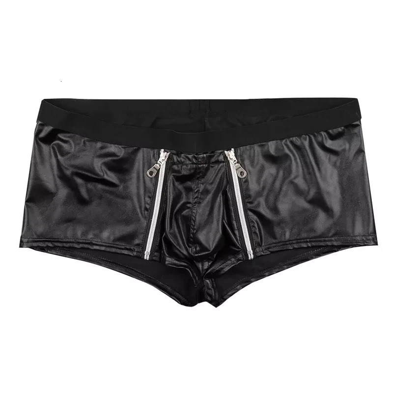 Mens Sexy Leather Lingerie Open Crotch Short Pants For Sex Soft Latex Fetish Boxer Crotchless Leather Underwear Bulge Pouch Sexi 240419