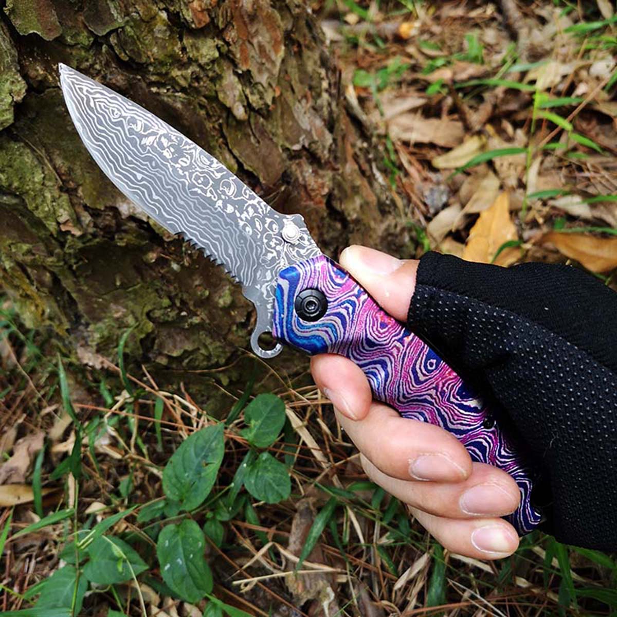 Tacticfal Folding Blade Knife,Prime Quality Knife,Damascus Blade 3D Rainbow Handle,Good for Collection and Outdoor Survival Hunting Camping Hiking HEA