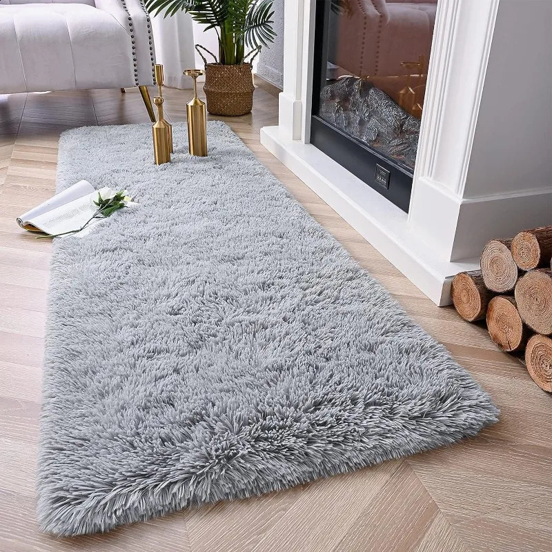 MiRcle Sweet Grey Fluffy Plush Suitable for Bedroom Living Room Christmas High Pile Floor Mat Anti slip Easy to Clean Carpet 1120bj H260226