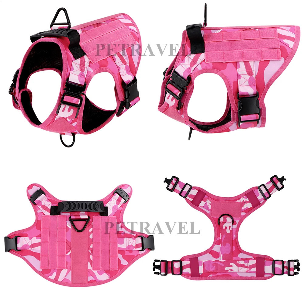 Military Dog Harness For Large Medium Dogs Pink Harness Collar Leash Set Adjustable Pet German Shepherd Tactical Training Vest 241119