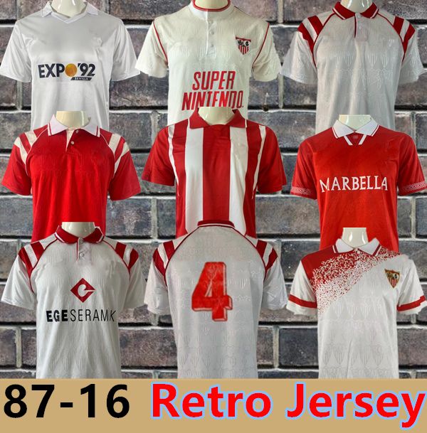 1991 1992 SeVIlla Retro Soccer Jersey #8 #4 Home White87 80 93 94 15 16 Football Shirts Short Sleeve 1995 1996 Vintage Adult Uniforms