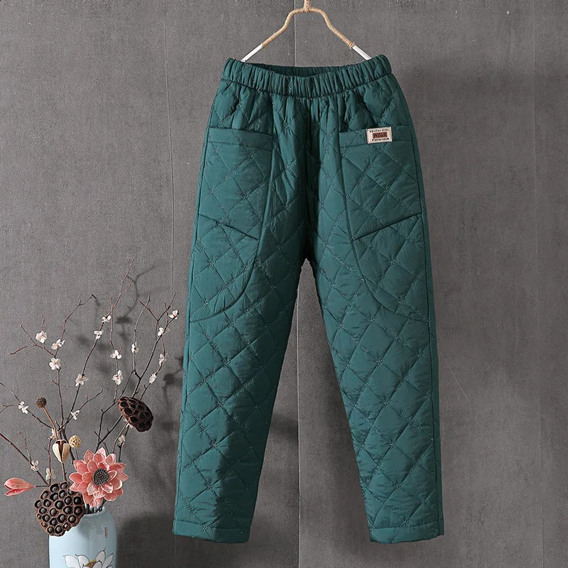 womens winter pants with thick cotton padding for warmth Trouser waterproof ski pants casual elastic high waisted bedding snow pants 241112