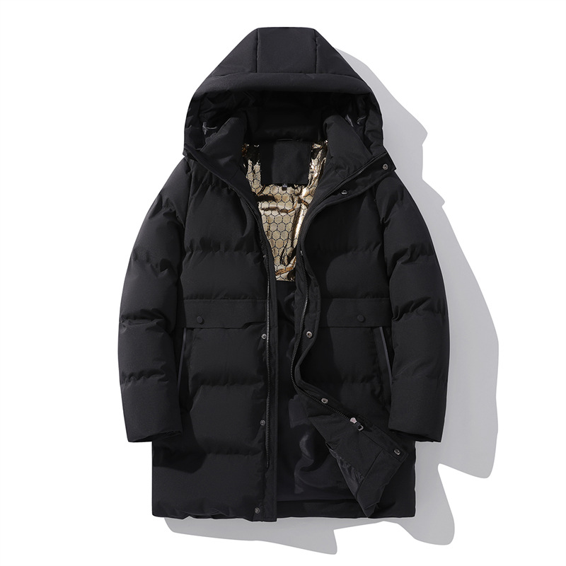 Men's black gold graphene thickened mid-length cotton-padded jacket 2024 Winter men's warm cotton-padded jacket for men m013