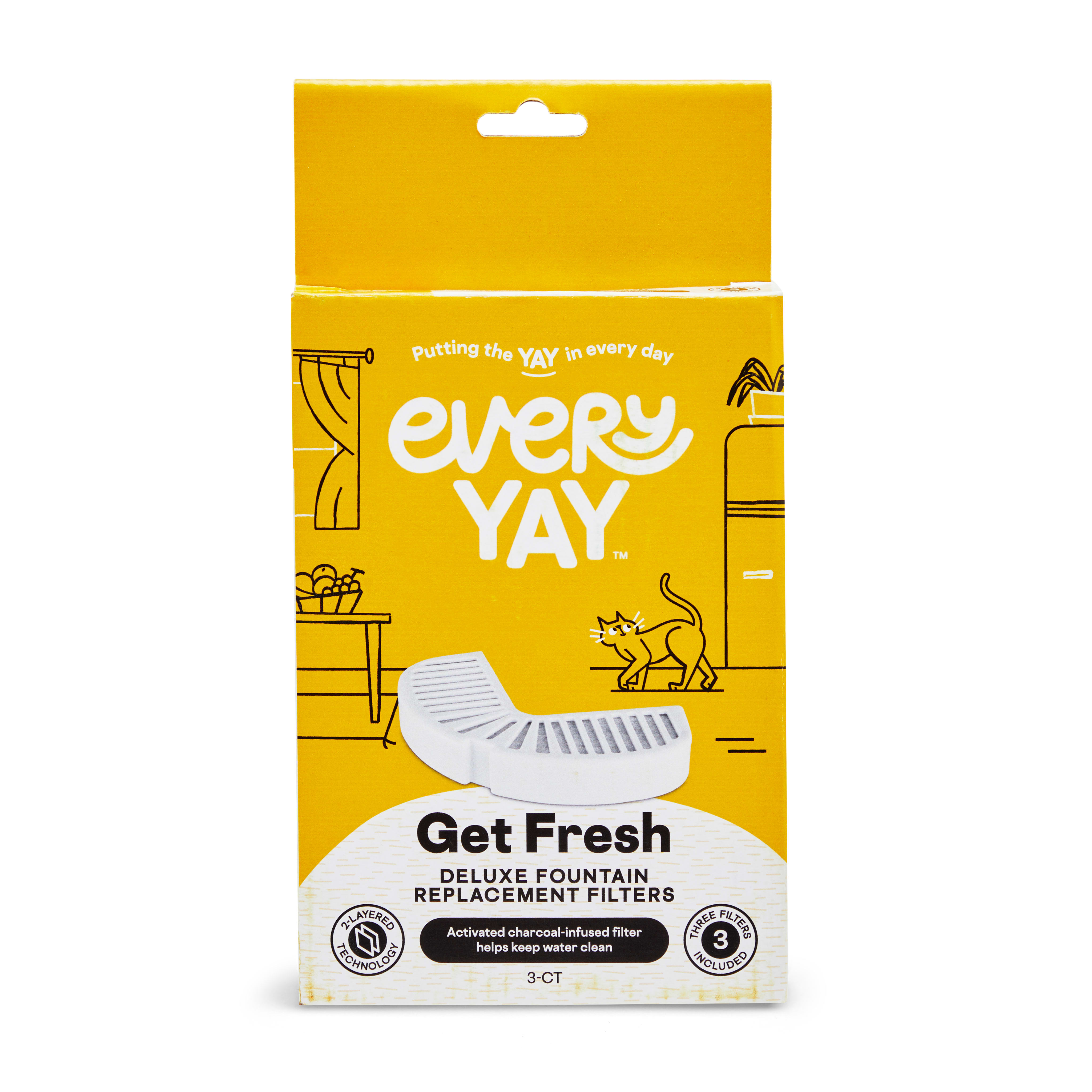 EveryYay Get Fresh Deluxe Fountain Replacement Filters, Count of 3