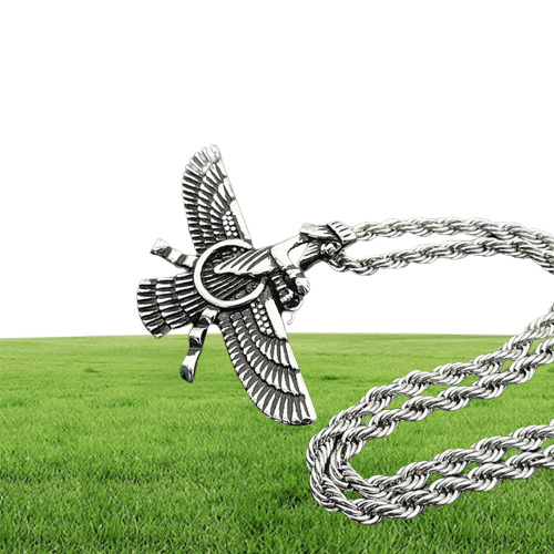 Pendant Necklaces Hip Hop Rock Stainless Steel Faravahar Ahura Mazda Necklace For Men Zoroastrian Jewelry Gold Silver Color