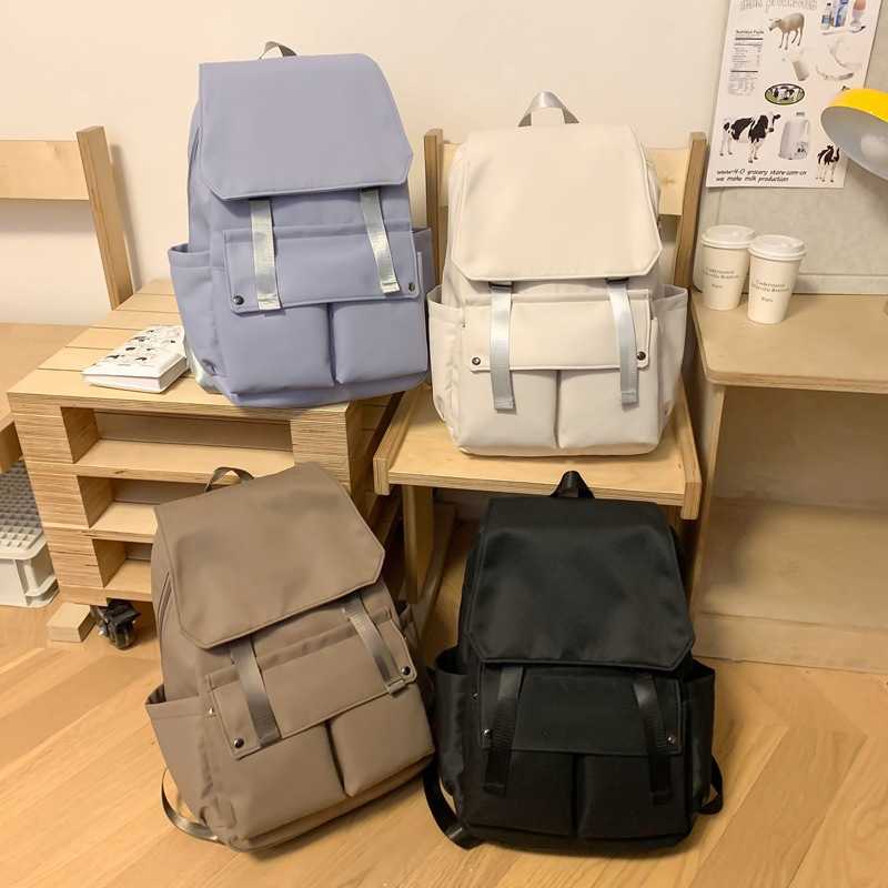 backpack for girls in the school season, junior high school backpack, trendy solid color flip cover, fashionable computer backpack for men 241120