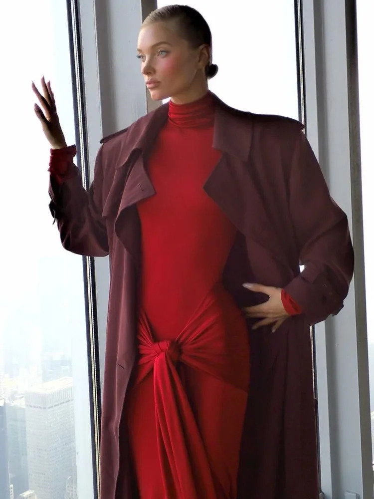 Articat High Neck Long Sleeve Bodycon Dress For Women Tight Elastic Lace Up Maxi Long Dress Autumn Party Club Vestidos 240419