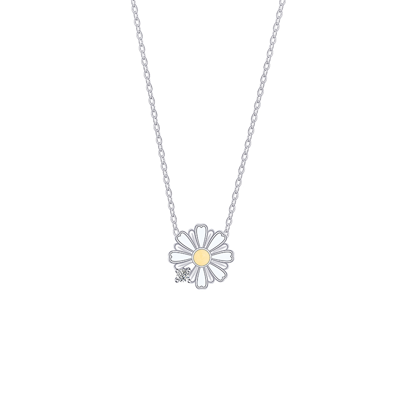 Charming Sparse Elegance Women's Stainless Steel Daisy Pendant Necklace - Minimalist Office Wear