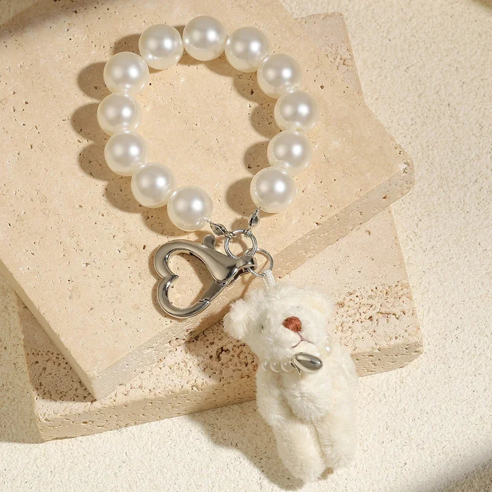 Korean Fashion faux Pearl Bear Doll Pendant Keychain Handbag Mobile Phone Accessories Gift for Women Girls 241120