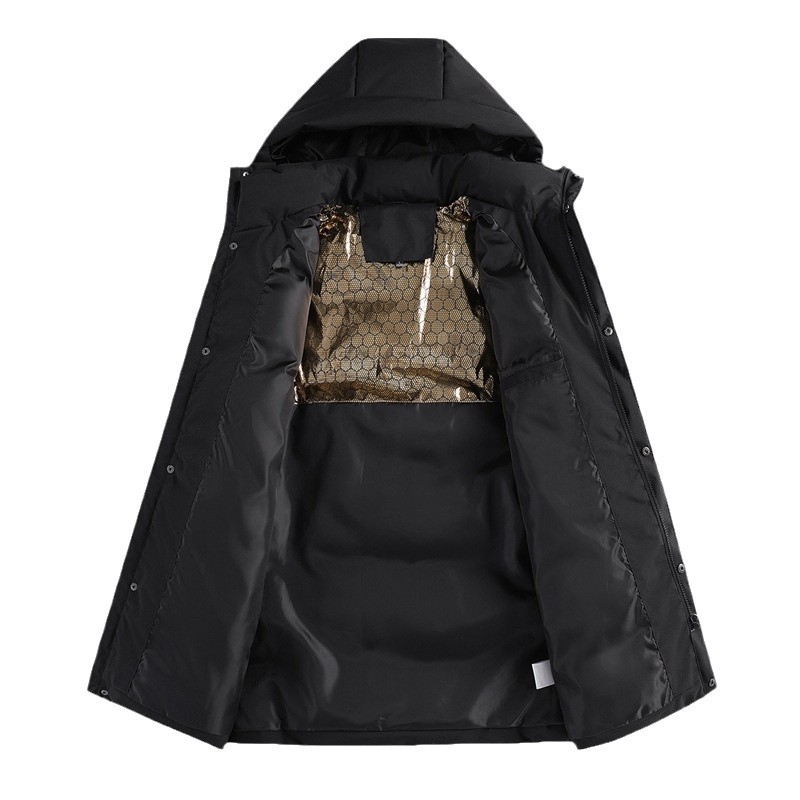 Men's black gold graphene thickened mid-length cotton-padded jacket 2024 Winter men's warm cotton-padded jacket for men m013