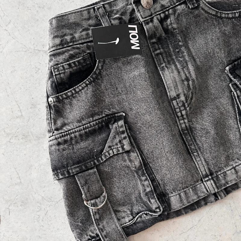 Skirts Y2k Fashion Multiple Pockets Denim Plaid Goth Black Mini Skirt Retro Haruku Womens Casual Versatile Sexy Streetwear
