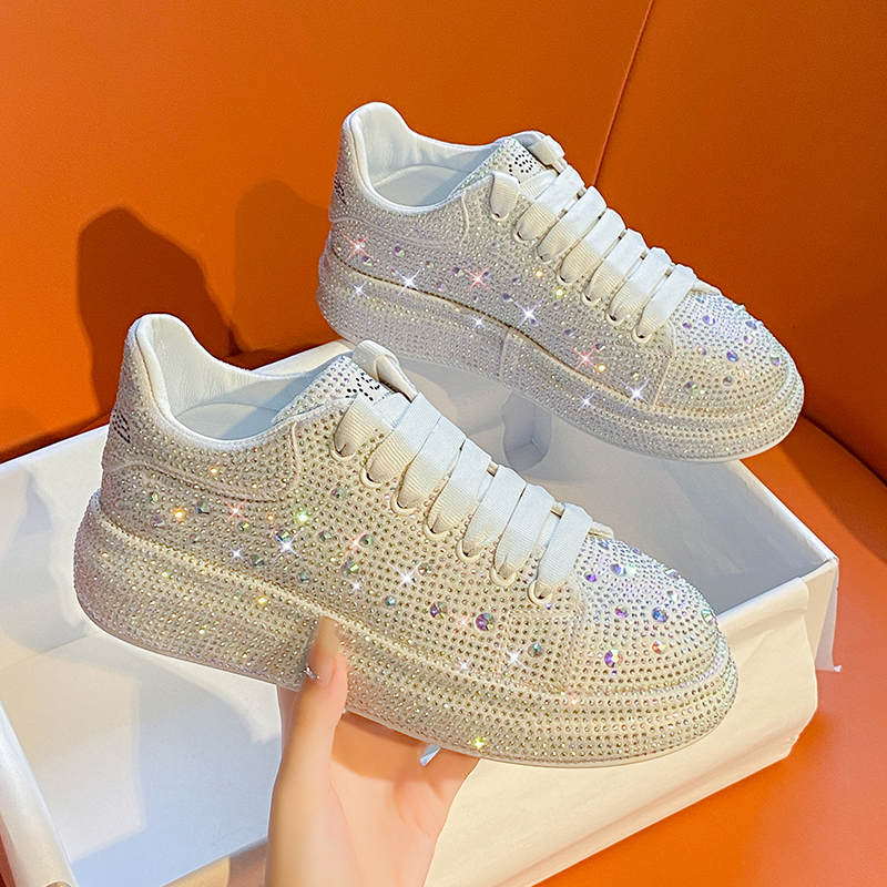Women's luxury rhinestone casual shoes trendy and fashionable sports shoes women's designer shiny flat shoes high-quality vulcanized shoes P