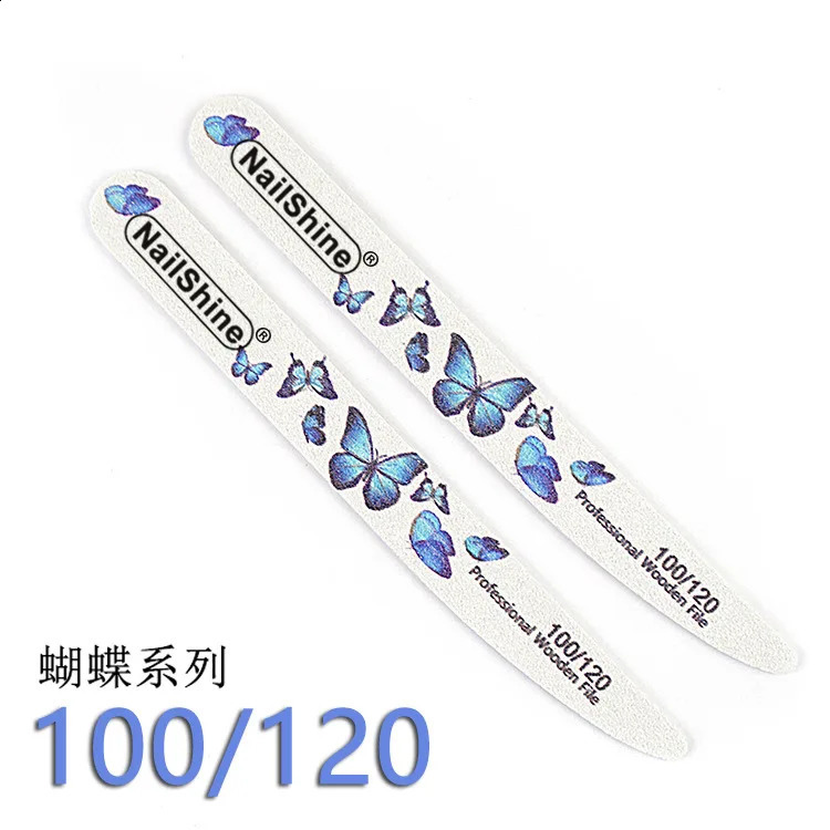 100 pcs Wooden Nail Files 100/120 100/180 150/180 180/240 White Sanding File with butterfly printing Emery Board 241119