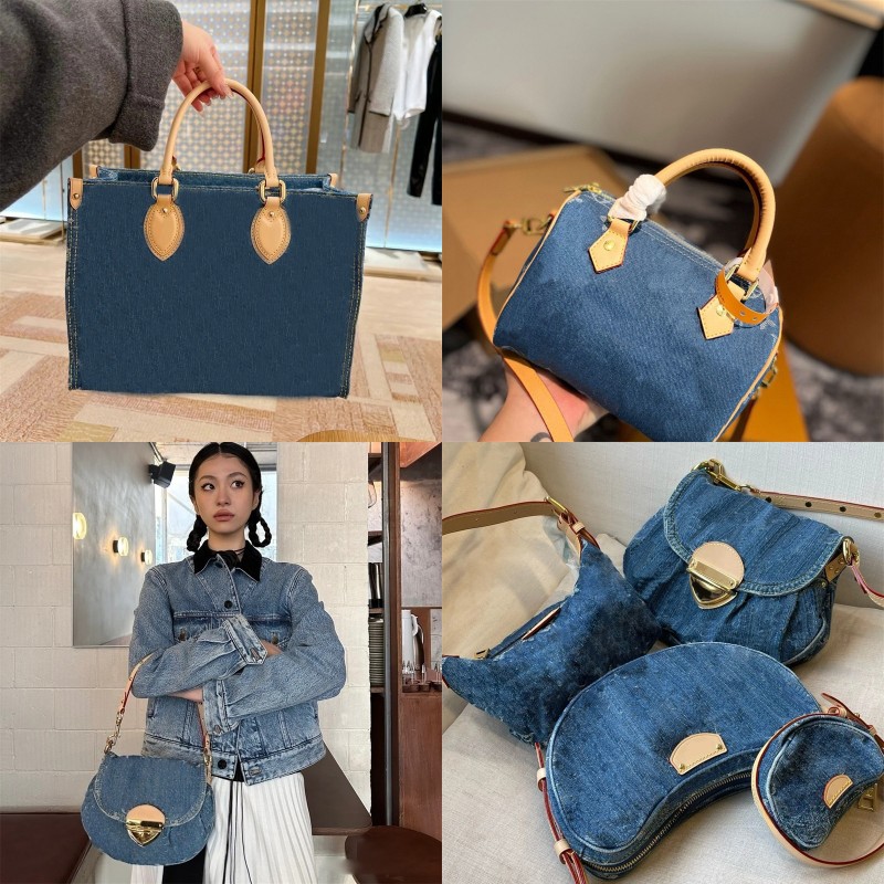 mini nano denim handbags designer bag hobo high quality soft small purse simple letter old flower print shoulder bags daily ornaments xb169 C4