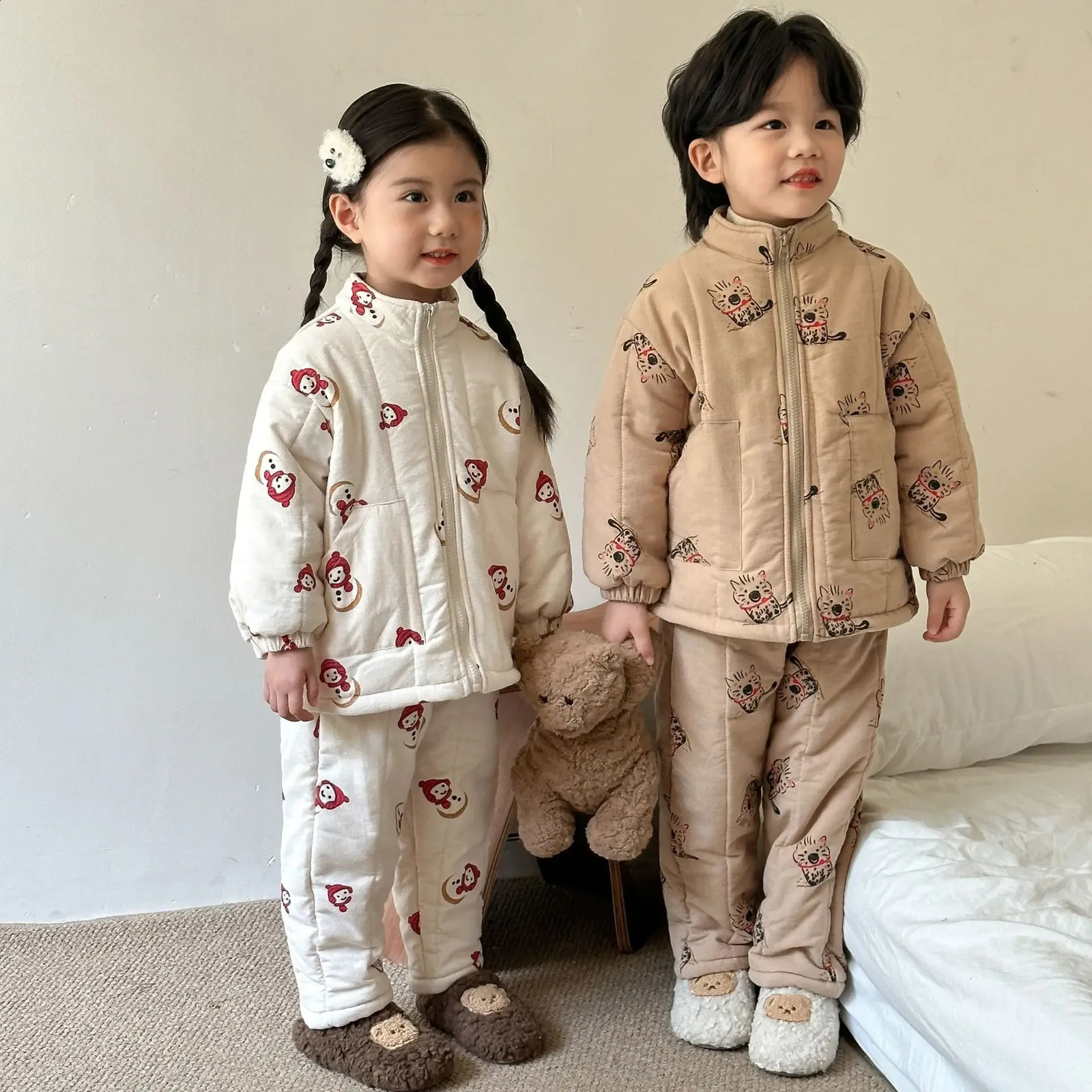 Childrens Pajama Sets 2Pcs Kids Winter Girl Clothing Thicken Warm Sets Children Christmas Gift Boys Sleepwear 241120