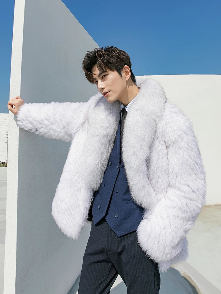 Blue Fox Fur Winter Coat For Men | Genuine Leather Jacket